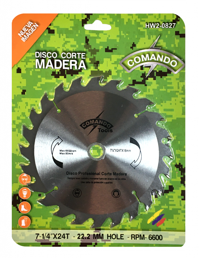 Disco De Corte Para Madera Comando, Pulgadas 71/4X 24 Dientes X16 Mil